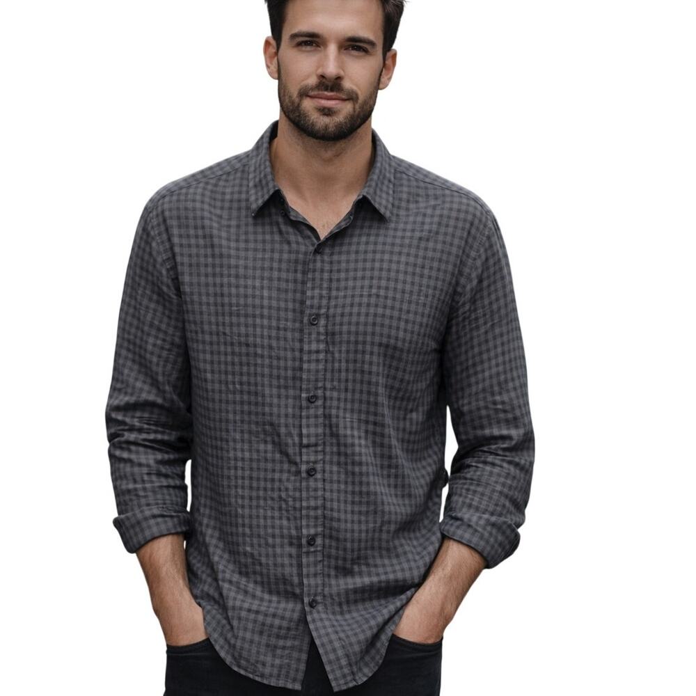 Theory Irving Visby Check Button Shirt Mens XXL Gray Checkered Long Sleeve Plaid